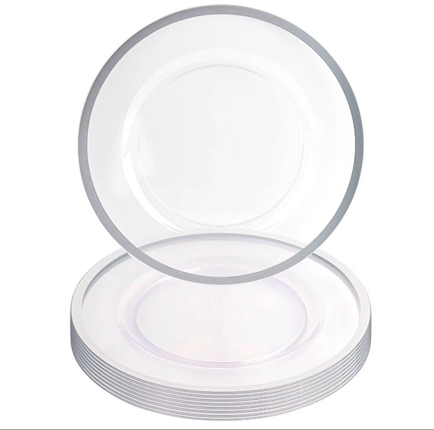Silver rim glass charger plates
