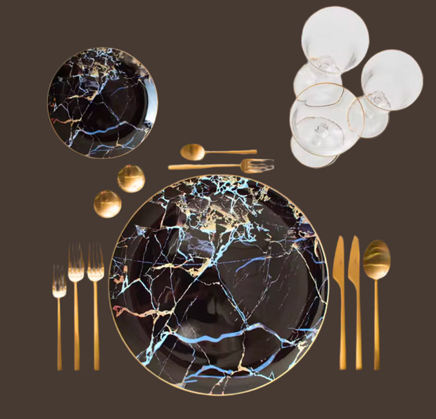 Black marble dinner & side plates