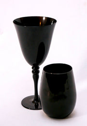 Red wine black glasses and water glasses