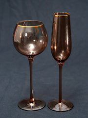 Long stem Brown Champagne 🥂 & long stem slim wine glasses