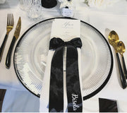 Black stripped glass charger plate for hire