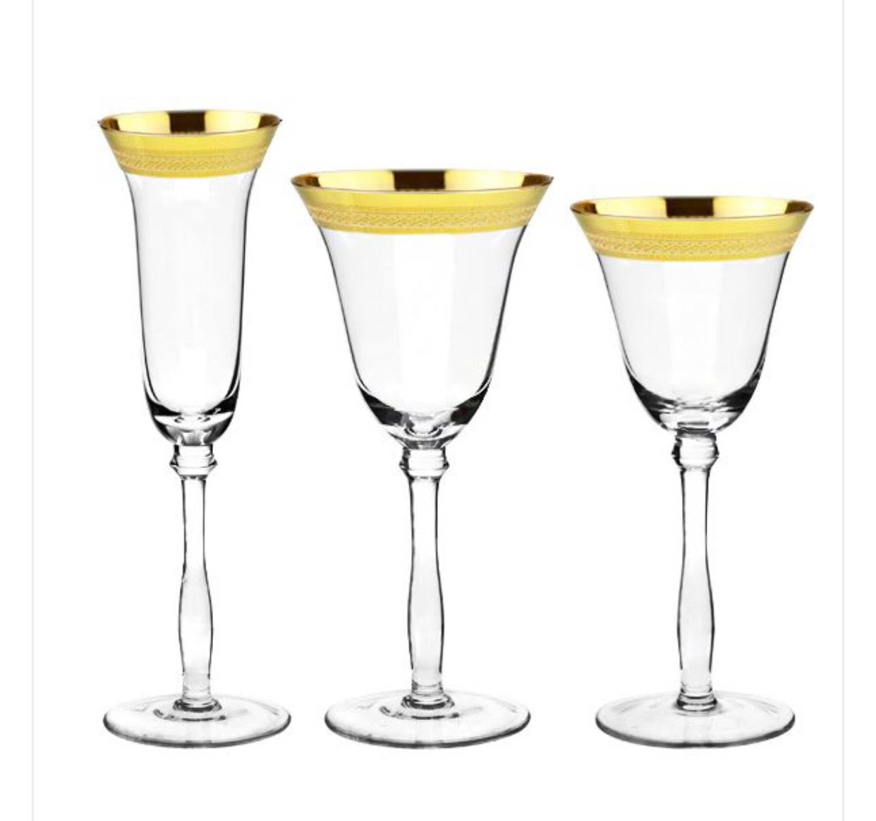 Gold Vintage rimmed wine & champagne flutes